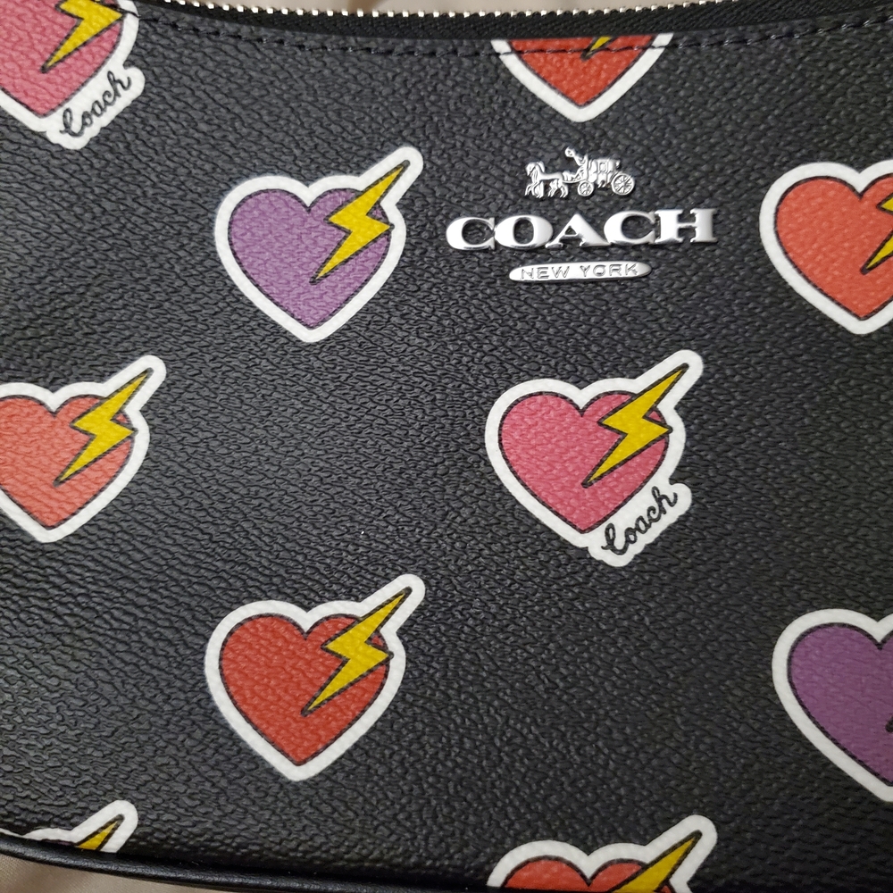 Coach Black Bag with Colorful Heart Print - Picture 2 of 10